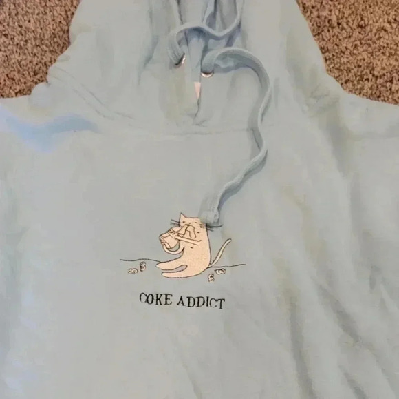 INDENDENT UNISEX MIDWEIGHT  HOODED PULLOVER Blue "Coke Addict" Med. Sweatshirt - Picture 3 of 6